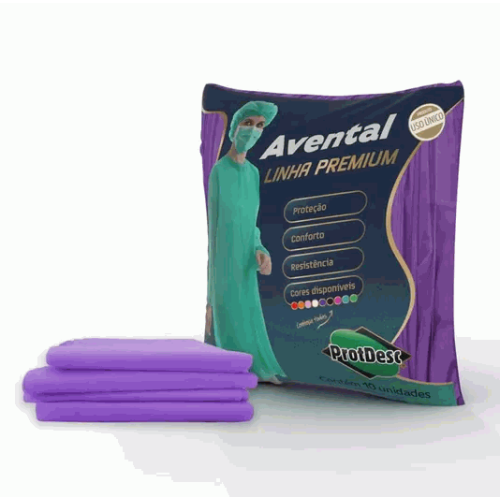 Avental Descartável Manga Longa 20g Lilás- Pacote com 10 un.