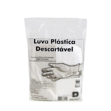 luva plástica descartável descarpack 100 und